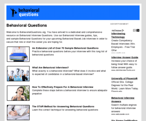 behavioralquestions.org: Behavioral Questions - Comprehensive Behavioral Interview Resource
Ultimate online resource containing detailed guides, extensive list of practice behavioral questions with sample answers, general job interview tips and advice