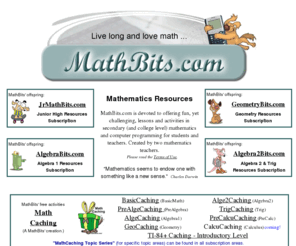 mathbits.com: Math Bits High School Math Resources
Creative and engaging activities and resources for high school mathematics (hardcopy and interactive).