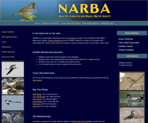 narba.org: NARBA
NARBA (North American Rare Bird Alert) is also home to the TX RBA. Sponsored by Houston Audubon Society.