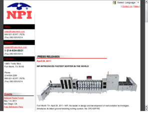 npisorters.net: www.npisorters.com
NPI sets the standard for affordable, high quality, low maintenance machines,