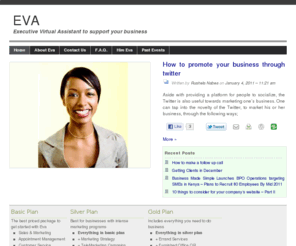 eva.co.ke: Eva - The Executive Virtual Assistant who saves you time and money, and increases your revenue.
Eva - The Executive Virtual Assistant who saves you time and money, and increases your revenue by handling customer care, sales & marketing, website marketing, and appointments at an affordable monthly price.