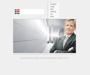 adserververmietung.de: ADNET.BIZ | AdserverTechnologie
AdServer-Technologie für Werbeageturen, Onlinevermarkter, Werbenetzwerke, Sponsornetzwerke und Webmaster. Adserving und Trafficking Service, Erstellung, Trafficking, Tracking, Reporting und die Optimierung von Werbemitteln