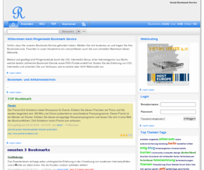 ringenwald.de: Social Bookmark - SEO Bookmark System - powered by UDL Intermedia
Bookmarks / Favoriten und Pressetexte online speichern und veröffentlichen - tragen Sie Ihr Bookmark kostenlos ein