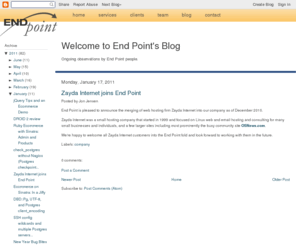 zayda.net: Zayda Internet joins End Point | End Point Blog
End Point developers blog about databases, Postgres, Interchange, ecommerce, Ruby on Rails, Spree, hosting, browsers, development, environments, version control, Perl, and SEO.