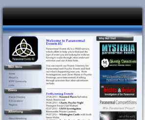 paranormalevents4u.com: Paranormal Events 4U - Home
Browse our one stop directory and find just what your looking for, without sifting through the many events and activities that other advertisers include.