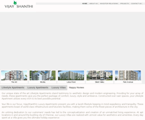 vijayshanthibuilders.com: Residential Apartments | Home Builders | Chennai Apartments | Chennai Flats
Dedicated & General building promoters, Residential flats & Luxury villa apartments for sale, based in Chennai, serving the South India and beyond.