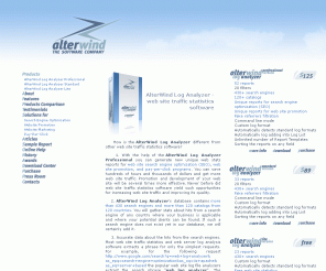 alterwind.com: AlterWind Log Analyzer - web site traffic statistics software. Web stats loganalyzer and web statistics.
Web statistics software - AlterWind Log Analyzer. Analyze web site traffic stats and web site statistics