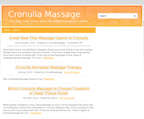 cronullamassage.com: Cronulla Massage Directory
Find a Thai, Deep Tissue, Chinese, Sports, Remedial Massage in Cronulla