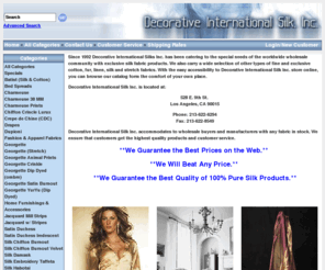 decorativesilk.com: Decorative International Silk, Inc., Exclusive purveyor of cotton, fur, silk and stretch fabrics.
Decorative International Silk Inc. exclusive purveyor of cotton, fur, silk and stretch fabrics