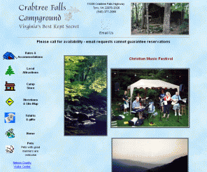 crabtreefallscampground.com: Crabtree Falls Campground Tyro, Virginia: Virginia's Best Kept Secret
Camping near Crabtree Falls, the tallest waterfall east of the Mississippi. Cabins for rent, tent camping, RV sites and hiking trails.