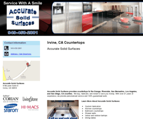 asolidsurfaces.com: Countertops Irvine, CA - Accurate Solid Surfaces
Accurate Solid Surfaces provides countertops to the Irvine, CA area. Call 949-525-4700 for free sink offer.