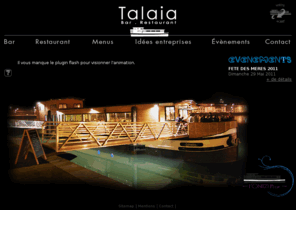 talaia.fr: Péniche bayonne Talaia- Bar- Restaurant sur l adour Pays Basque
Nouveau Bar-Restaurant en plein centre-ville de Bayonne! La péniche Talaia vous accueille tous les jours pour un déjeuner ou un diner au fil de l adour ou pour une soirée feutrée autour d un cocktail.