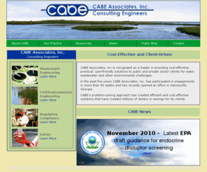 cabe.com: CABE Consulting Engineers- focusing on water, wastewater, and other environmental challenges in USA, Middle East, and South America
CABE Associates-Recognized as a leader
                                in providing cost-effective, practical,
                                user-friendly solutions to public and private
                                sector clients for water, wastewater and other
                                environmental challenges.