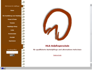 hufschutz.net: MLB-Schule für Hufpfleger
Fachschule zur Ausbildung von qualifizierten Hufpflegern für die Barhufpflege, Problembehandlungen. Hufkurse, Praktikum zum Hufpfleger. Korrektes Ausschneiden von Pferdehufen.