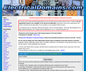 allhighvoltagecircuitbreakers.com: Domain Names for the Electrical Industry - Transformers, Switchgear, Circuit Breakers, Generators, Substations, Electrical Training, Electrical Testing, Power Engineering, etc
Domain names incorporating electrical keywords such as transformers, switchgear, circuit breakers, generators, substations, electrical training, electrical testing, electrical safety, electrical power engineering, etc are for sale at ElectricalDomains.com.