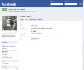 cchsclassof1986.com: Incompatible Browser | Facebook
 Facebook is a social utility that connects people with friends and others who work, study and live around them. People use Facebook to keep up with friends, upload an unlimited number of photos, post links and videos, and learn more about the people they meet.