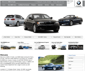 surrozpartsonline.com: BMW Visalia, CA - Great Sales on BMW M3, X5, 5 Series & More - BMW of Visalia
New and Used BMW Cars in Fresno - Huge Selection and Great Prices on M3, X5, 5 Series and More - BMW of Visalia