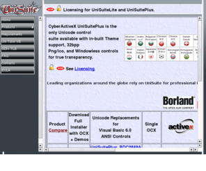 unisuite.com: Free Visual Basic Unicode Controls for Programmers and Developers. Replace Vb6 Controls with Unicode equivalents.
Free Visual Basic Unicode ActiveX Controls for Programmers and Developers.