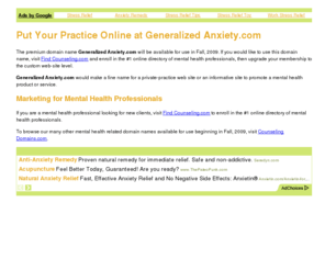 generalizedanxiety.com: Generalized Anxiety - Generalized Anxiety.com - Put Your Practice Online Now
Build your own therapy marketing web site at Generalized Anxiety.com.