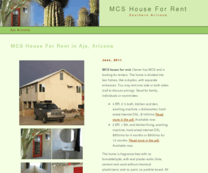 edshealthyhomes.com: MCS House for Rent, Ajo, Arizona - March, 2011
Fragrance free, MCS house for rent in southern Arizona