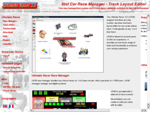 uracer.org: Ultimate Racer
Ultimate Racer 3.0 (UR30) is a popular user friendly slot car race Pc Lap Counter Laptimer software for slot racing with circuit track layout editor