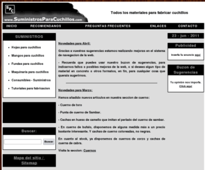 suministrosparacuchillos.com: Suministros para Cuchillos - Cuchillos, navajas, espadas
Materiales para cuchillos, todo lo necesario para fabricar un cuchillo, navaja o espada, tu mismo. Suministros, materiales, maquinaria y herramientas para hacer cuchillos.