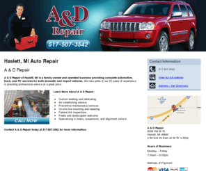 aanddautorepairmi.com: Auto Repair Haslett, MI - A & D Repair 517-507-3542
A & D Repair provides complete automotive, truck, and RV services to Haslett, MI. Call 517-507-3542 NOW.