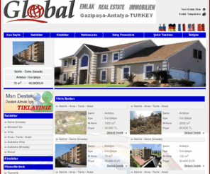 globalemlakinsaat.com: GLOBAL EMLAK IMMOBILIEN REALESTATE GAZİPAŞA
Grundstücke, Häuser, Wohnungen in Bester Lage zu günstigen Preisen.
Gazipaşa´da Uygun Fiyatlara acilen satılık Arsa,Villa,Daire.
Land,Villas,Apartments in best areas and best price..