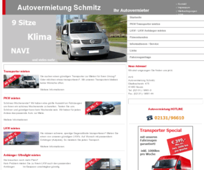 autovermietung-schmitz.de: Auto mieten / Transporter mieten / LKW mieten / Anhänger mieten / Ultralight Anhänger mautfrei
Willkommen bei der Autovermietung Schmitz. Ihr Autovermieter für Neuss, Düsseldorf, Kaarst. Ob Auto, Umzugs-Transporter, Limousine oder LKW mit und ohne Anhänger, unkompliziert, schnell und günstig  mieten !