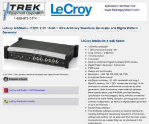 arbstudio1102d.com: LeCroy ArbStudio-1102D: 2 Ch 16-bit 1 GS/s Arbitrary Waveform Generator and Digital Pattern Generator
New and refurbished test and measurement equipment from Agilent, Fluke, Anritsu, BK Precision, LeCroy, Tektronix,and more. Oscilloscopes, Spectrum Analyzers, Network Analyzers, Power Supplies, Generators, Meters ...