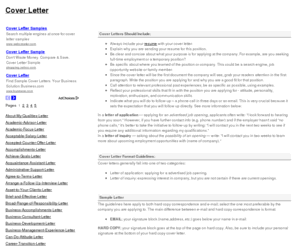 icoverletter.com: Sample Cover Letter, Free Cover Letters
Free sample cover letters submitted by users to download and use. All sample letters are listed in alphabetical order.