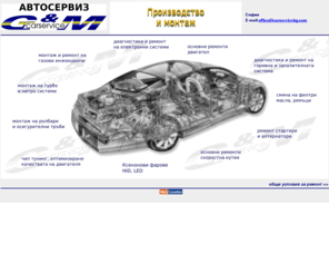 carservicebg.com: :.:GM Car Service:.:
„КарсервизБГ”-Автосервиз с широк диапазон aвто-услуги. Извършваме диагностика и основен ремонт на двигател, скоростна кутия, монтиране на газови уредби, турбо и нитро системи, настройка и монтаж на електронно оборудване–чип тунинг, Ксенон, HID и др.