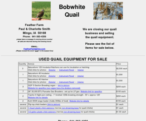 featherfarmquail.com: Feather Farm - Bobwhite Quail
BOBWHITE QUAIL : Chicks, Eggs, & Flight Conditioned Adults.