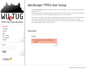 xn--typo3-wrzburg-2ob.com: Würzburger TYPO3 User Group (WUeTUG)
TYPO3 in Würzburg: Die WUeTUG ist ein Zusammenschluss von Nutzern, Integratoren, Administratoren und anderen an TYPO3 interessierten im Raum Würzburg.