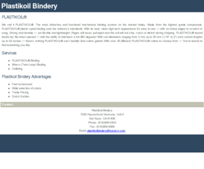 plastikoilbindery.com: Plastikoil Bindery
Plastikoil has the solution for all your binding needs. Whether it's one book or one million, Plastikoil is your #1 binding choice.