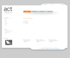 actvideo.net: Act Videoproduktion - Postproduktion in Köln
ACT Videoproduktion verfügt über mehr als 20 Jahre Erfahrung im professionellen Bereich der Postproduktion für Kino und TV und zählt zu den größten Postproduktionshäusern am Medienstandort Köln.