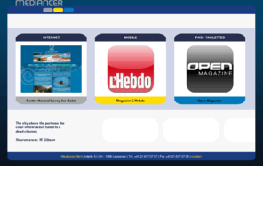mediancer.ch: Mediancer | développement web et mobile | architecture de données
Société d'ingénieurs spécialisés dans la conception, le développement et la réalisation d'applications web et mobile (iPhone, iPad, Android, windows mobile).