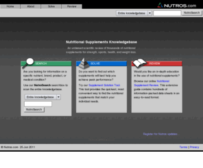 nutros.net: Nutritional Supplement Knowledgebase
Interactive database of nutritional, dietary, herbal, body building, sports, health and weight loss supplements.
