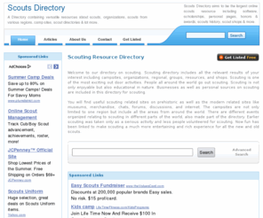 scoutsdirectory.com: Scouting Directory - Scouting Camps Events & Scouting Shops Resource Directory
Scouting Directory is one place for scouts & camping resources including scouting camps, events, shops, scouts organization, regional scouting, history, collectibles, scout directories and much more.
