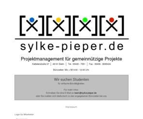 sylke-pieper.org: Willkommen auf der Startseite
Sylke Pieper - Projektmanagement für gemeinnützige Organisationen.