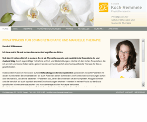 schmerztherapie-kassel.com: Home » Schmerztherapie Kassel, Claudia Koch-Remmele
Schmerztherapie Kassel, die Homepage der Privatpraxis für Schmerztherapie und manueller Therapie der Physiotherapeutin Claudia Koch-Remmele. Schmerztherapie,Kassel,Claudia Koch-Remmele,Manuelle Therapie,Liebscher, Bracht,Brüggertherapie,Kaltenborn,Evjenth,Dorn Therapie,Propriozeptive Neuromuskuläre Fazilitation,PNF,Breuss Massage,Physiotherapie,Krankengymnastik