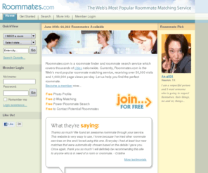 roommatesof.com: Roommates, roommate finder and roommate search service
Roommates.com is a roommate finder and roommate search service. Roommates.com offers an effective way for you to find roommates and rooms for rent.