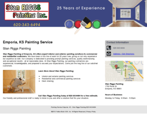 paintingcontractorsemporia.com: Painting Service Emporia, KS - Stan Riggs Painting 620-343-6494
Stan Riggs Painting of Emporia, KS offers expert interior and exterior painting services to commercial and residential customers. Call us at 620-343-6494 today.