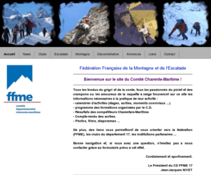 cdffme17.org: montagne et escalade en Charente-Maritime - Comité Départemental ffme Charente-Maritime
Site du comité départemental Charente-Maritime de la fédération française de la montagne et de l'escalade (ffme)