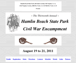 hamlinreenactment.com: Hamlin Beach State Park Civil War Reenactment - Home
The homepage of the Hamlin Beach Civil War Encampment at Hamlin Beach State Park.