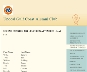 unocalgcaclub.com: Unocal Gulf Coast Alumni Club - Home
The Unocal Gulf Coast Alumni Club was established based on the principles and policies of the Chevron Retirees Association.  