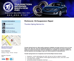 thurstonspringservice.com: Suspension Repair Richmond, VA - Thurston Spring Service Inc
Thurston Spring Service Inc of Richmond offers quality suspension installation and repair service for your car, truck, trailer or RV. 804-332-5797