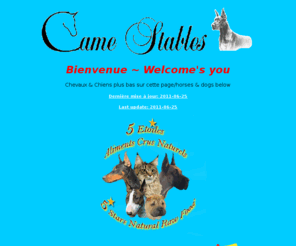 camestables.com: Came Stables ( American Saddlebred breeder - Main page )
Breeder of American Saddlebred of the highest quality for show, saddleseat and companionship.  Champion breedline from USA and Canada.  Quality family-raised.  Written contract and guarantee.  leveur de chevaux de selle Amricain de la plus haute qualit pour la conformation, saddleseat ou pour un excellent compagnon.  Ligne championne des tats-Unis et du Canada.  lev en famille. contrat crit et garantie.