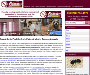 accuratepest.net: San Antonio Pest Control | Exterminator in Texas | Accurate
Contact Accurate for help with San Antonio pest control who assists customers exterminating termites, ants, beetles, bedbugs, wild animals, mosquitoes, rodents, and other pests in Texas.