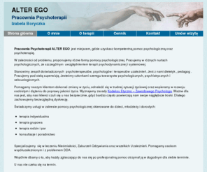 alterego.wroclaw.pl: Psycholog Wrocław "Alter Ego" Izabela Boryczka
Gabinet psychologiczny we Wrocławiu zaprasza na terapię. Psychoterapeuta Izabela Boryczka. Psycholog Wrocław